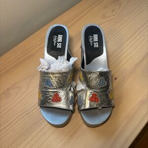 Candies Anna Sui Silver Mules with Colorful Accents